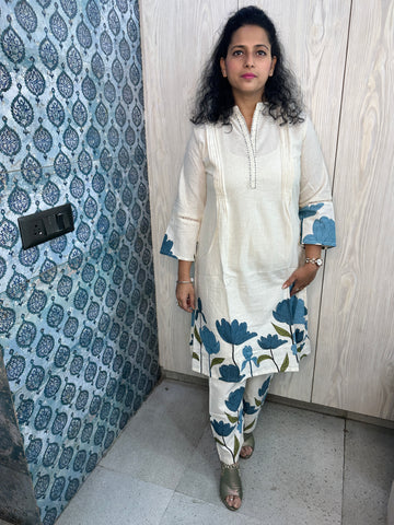 Organic Flex Cotton 2-Piece Suit with Katha Detailing & Floral Print