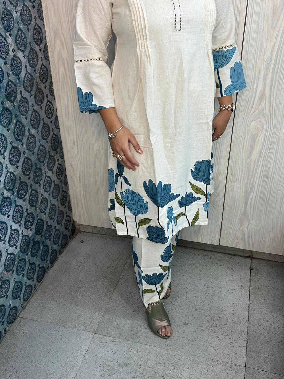 Organic Flex Cotton 2-Piece Suit with Katha Detailing & Floral Print