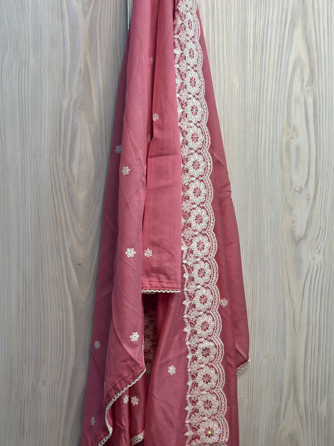 Pink Mulal Party Wear 3-Piece Suit with Rich Resham & Sequin Embroidery