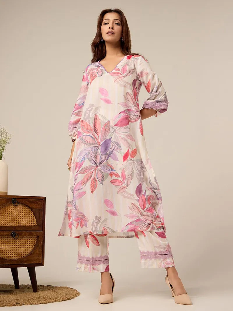 Mint Green Printed Cotton Kurta with Pants- Set of 2